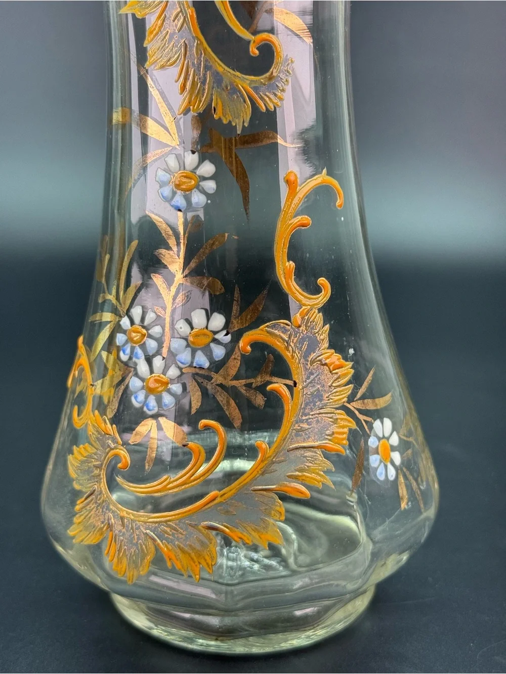 Antique Moser Handblown Handpainted Art Glass Fluted Vase